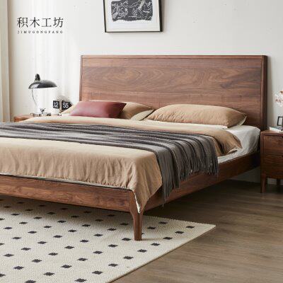 黑胡桃木床全实木床主卧1米8双人床简约现代1.5米床
