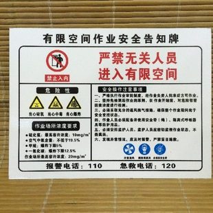 有限空间作业安全告知牌职业病危害告知警示标识密闭受限空间标牌