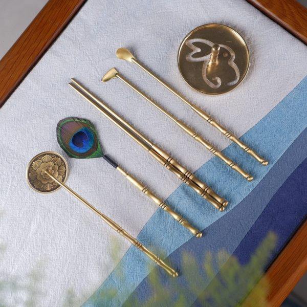 创意黄铜打香篆工具五件套香勺香铲香箸灰压羽扫可搭配收纳布袋,家居饰品,香篆,淘宝优惠券,粉丝福利购,淘宝优惠卷