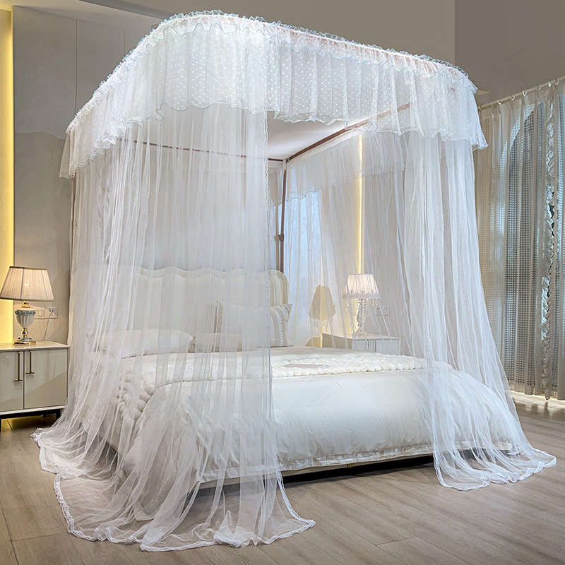 2024新款A类U型导轨s蚊帐加密加厚滑轮轨道落地家用卧室防尘顶白