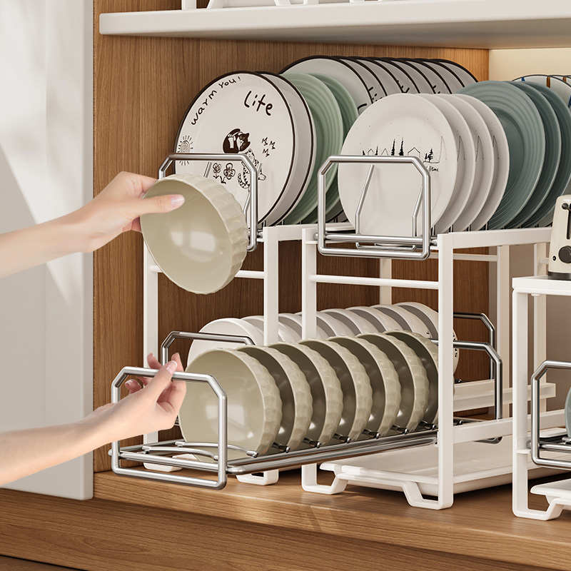 厨房不锈钢碗碟收纳架橱s柜内置抽拉抽屉式拉篮家用碗盘沥水置物