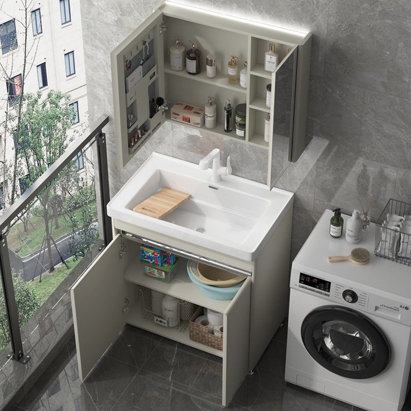 陶瓷洗衣柜组合深槽洗衣池台盆一体阳台洗手盆不锈钢洗衣槽带搓板