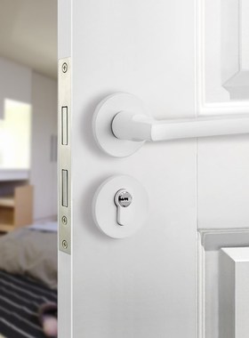 白色室内卧室木门锁家用房间门把手奶油风锁具简约V磁吸静音分体