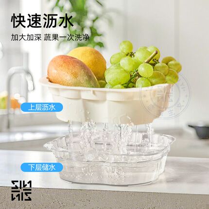 恋家主义二层配菜篮沥水篮家用客厅水果盘厨房加厚菜篓洗菜篮