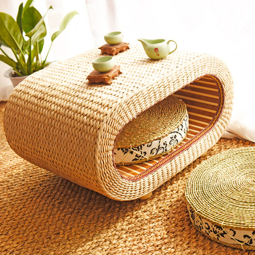 草编飘窗桌 实木榻榻米创意小茶几 简约茶桌 炕桌组合 地台小桌子