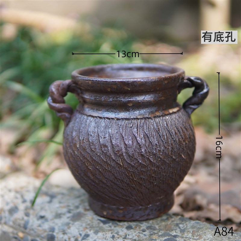 手工粗陶花盆紫砂复古透气多肉蝴蝶兰盆多肉单头异形盆大号矮胖盆