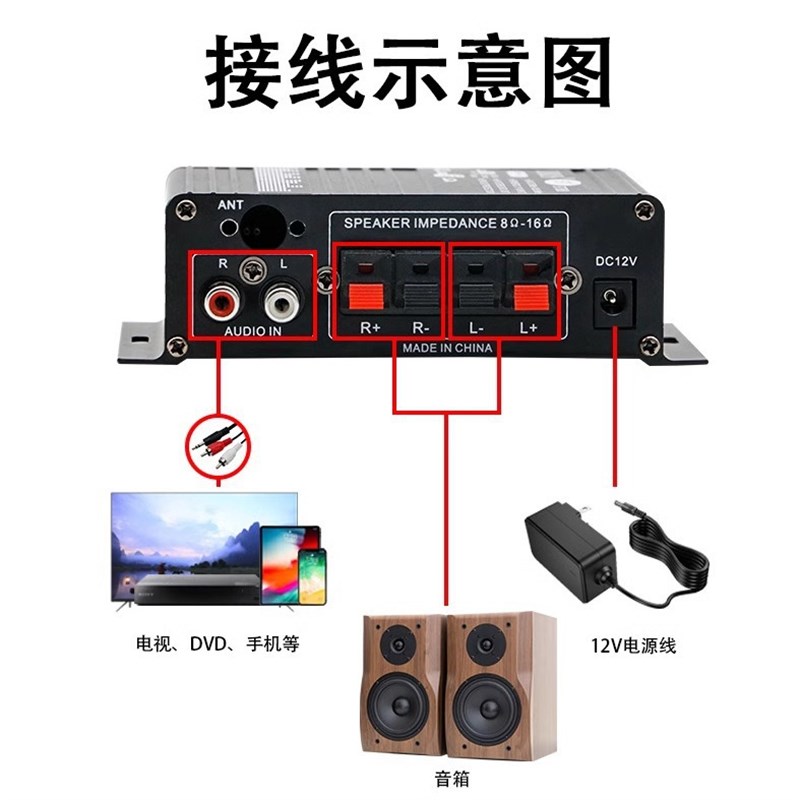 音箱响喇叭小功放机功率放大蓝牙连接音乐播放器高低音调节立体声