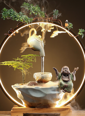 流水摆件循环水新l中式招财悬壶家居客厅办公室桌面乔迁开业送礼