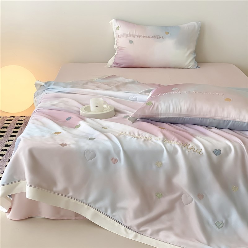 晕染少女心夏季100支天丝空调被四件套蚕丝夏凉S被芯公主风薄被子