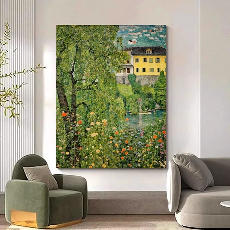 树木风景装饰画竖版绿色无框画客厅玄关风景抽象艺术装饰画挂画图片