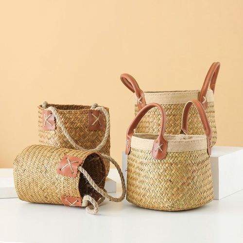 手提花篮清新花束装饰手工藤编竹编插花花童婚礼手提篮花艺用