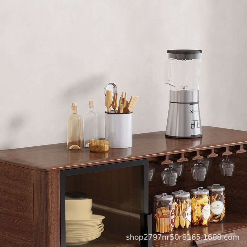 胡桃木实木餐边柜酒柜茶水柜现代厨房置物客厅一体靠墙简约储物柜