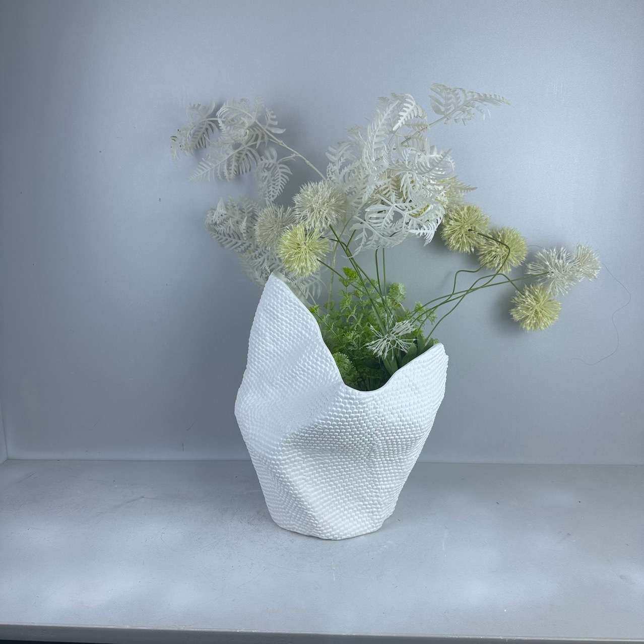 欧式摆件装饰品花艺套装灰色玻璃花器透明花瓶橙色仿真花绿色配草