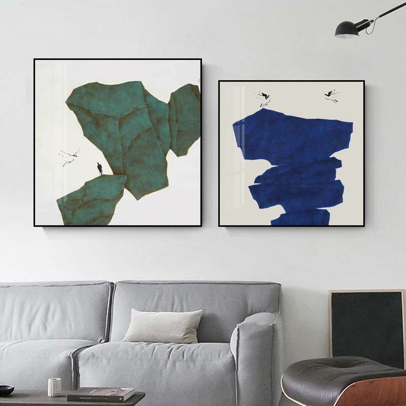 新中式禅意石头装饰画样板房客厅挂画风水招财抽象版画色块挂画图片