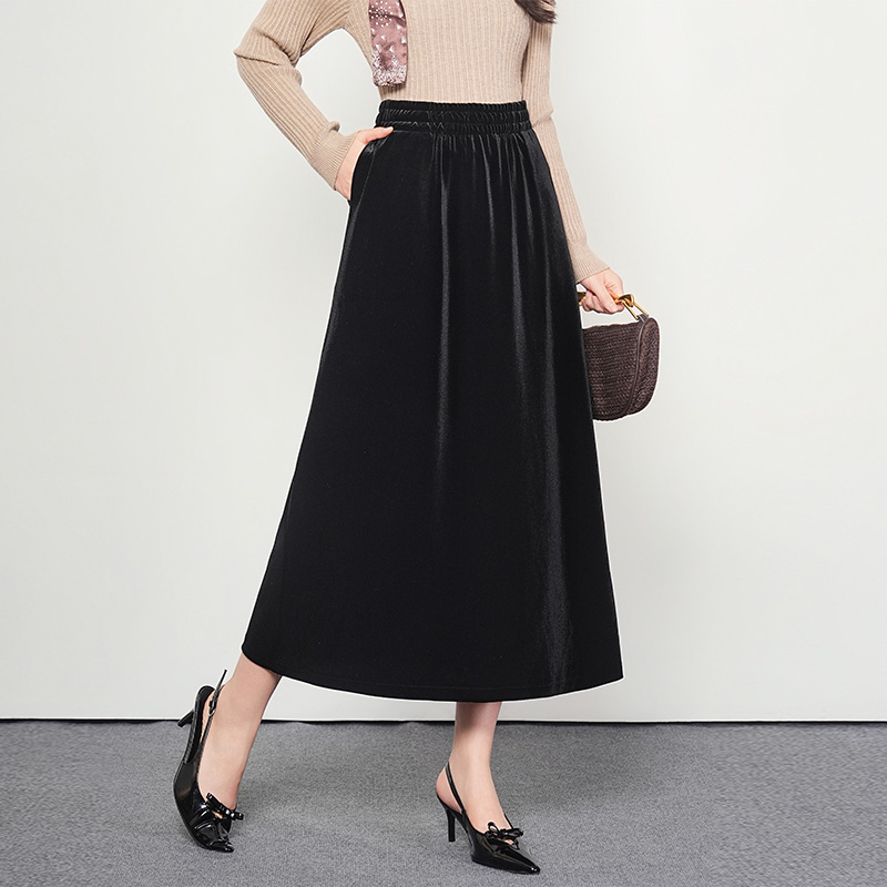 黑色气质丝绒裙半身裙女2025秋冬高腰显瘦宽松a字裙优雅百搭长裙