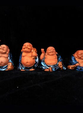 石湾公仔陶瓷四款小佛家居饰品弥勒大肚笑佛门厅茶宠新房开业摆件