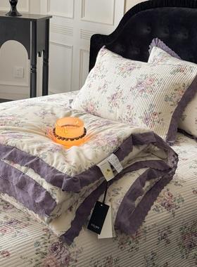 韩式田园风A面全棉B面防滑布床盖四件套同款被套绗缝夹棉床单炕盖