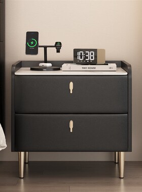 实木床头柜家用卧室轻奢高级感黑色B2025新款简约现代小型收纳柜