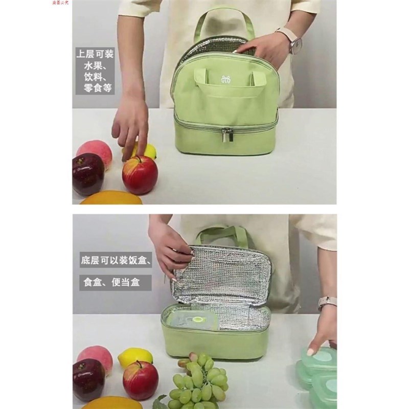 加厚野餐包铝箔保温日式大容x量便当袋午餐带饭兜双层饭盒袋带拉