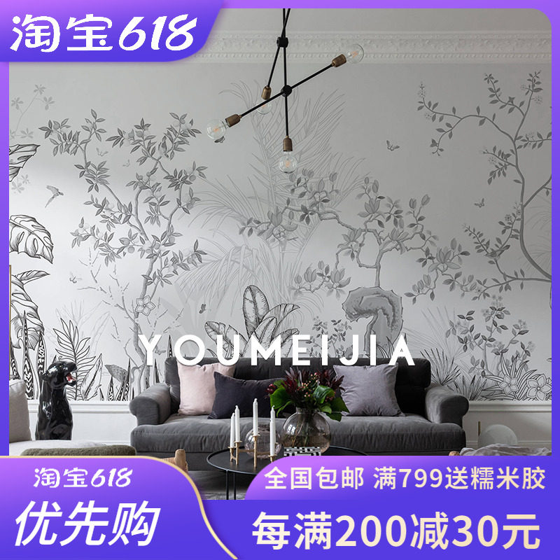 欧式花园壁纸轻奢风电视背景墙壁布无缝定制客厅卧室家用墙纸壁画
