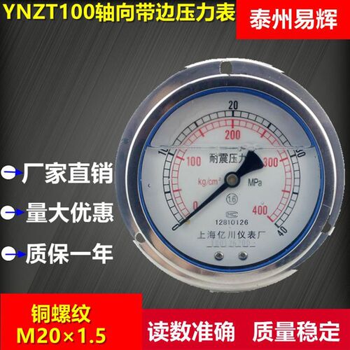 耐震压力表YN100ZT轴向带边表盘固定式压力表气压水压油压液压表