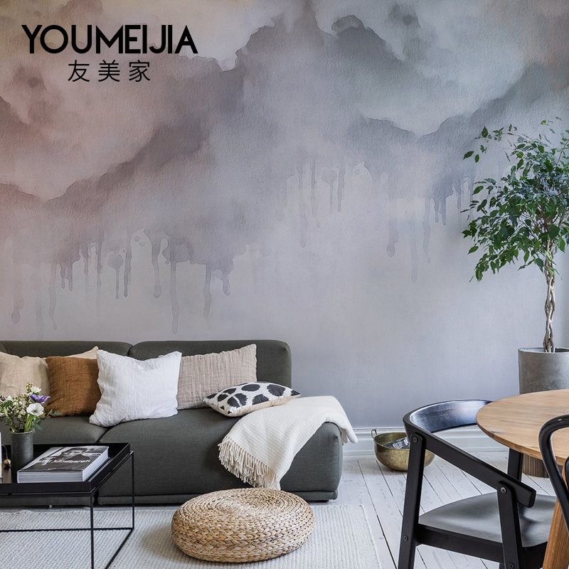 北欧风格泼墨墙纸酒店工装壁纸客厅卧室墙布电视背景墙壁画壁布
