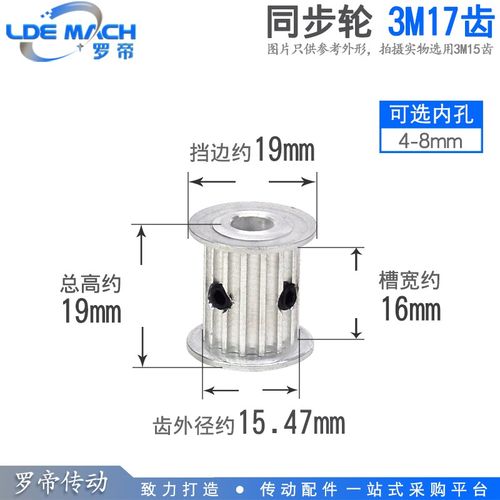 同步轮3M17齿 3M17T 槽宽16 AF型 两面平同步皮带轮 内孔4-8mm