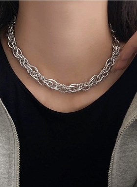 银色重工b夸张项链女欧美小众复古高级感金属粗链条银饰颈链锁骨