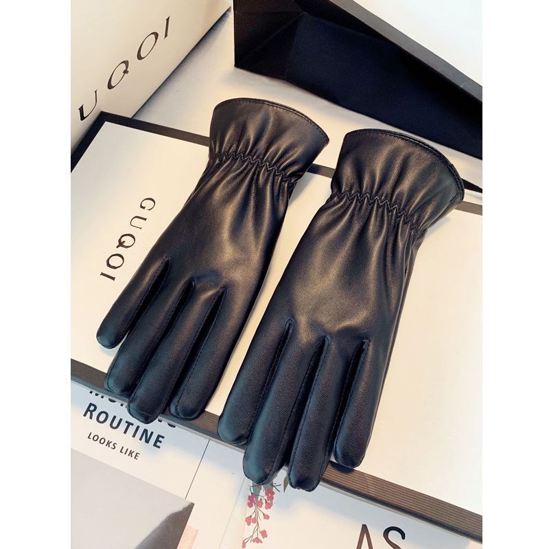 秋冬韩版时尚女士内加绒仿u皮手套女骑行防风保暖加厚收口个性手