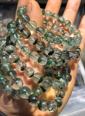 巴西绿幽灵手串 女士q绿水晶手链聚宝盆千层纱绿水晶单圈手链直播