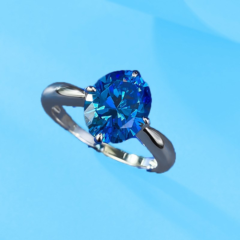 珠宝新款仿真皇家蓝8*10椭圆戒指女S925S银简约指环订婚戒指