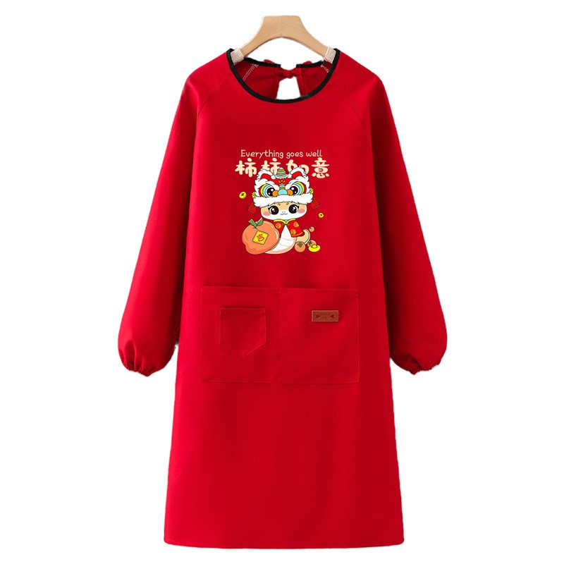 男围裙厨房家用20m25新款罩衣大人新年做饭红色女士春节可爱工作