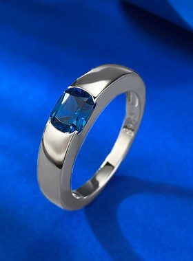 珠宝 欧美新款lS925银5*6皇家蓝仿真钻高级感个性时尚方形戒指