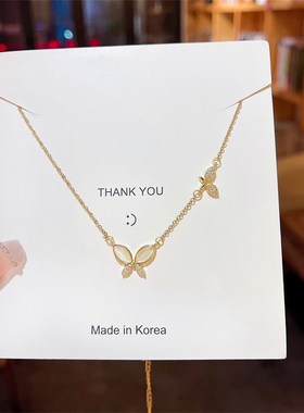 猫眼石蝴蝶项链i女小众设计高级感钛钢锁骨链冷淡风简约气质颈链