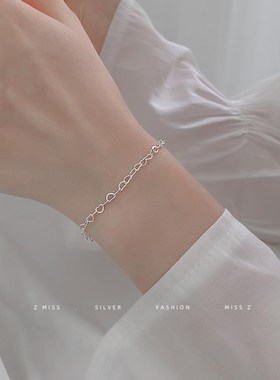 链条爱心手链ins不掉色小众设计闺G蜜手链女夏季简约手链清女生