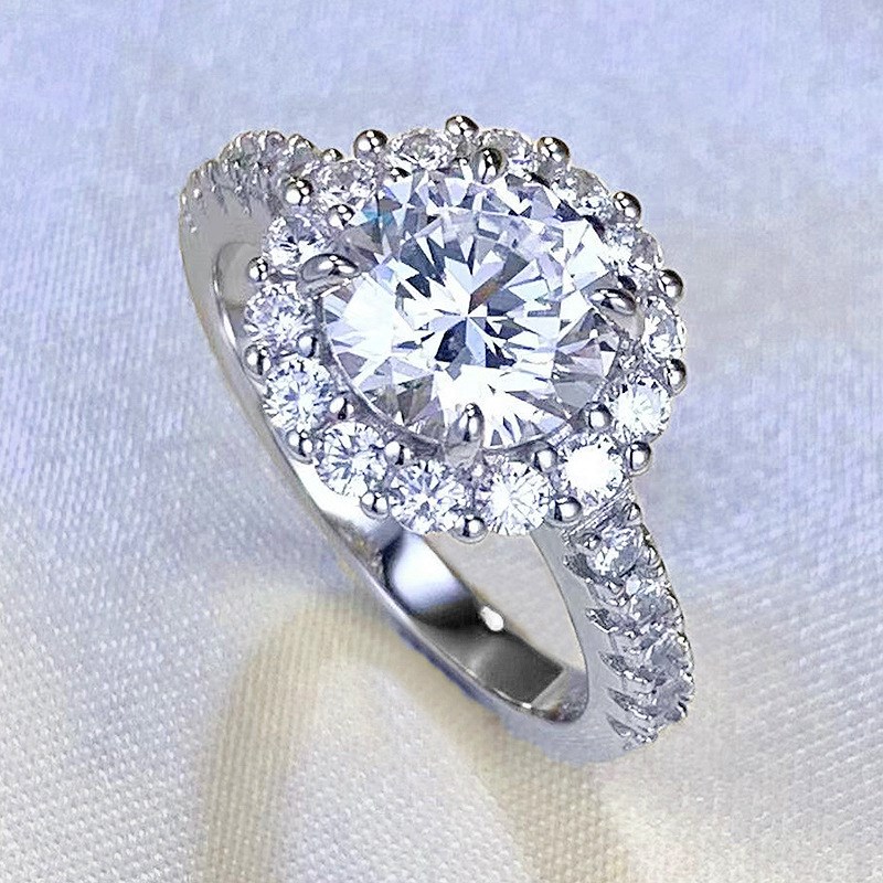 珠宝 2023新款S925y银仿真钻石戒指8mm圆形白钻时尚简约戒指