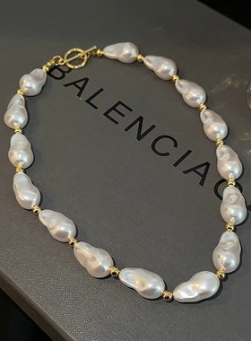 法式复古不规g则巴洛克仿珍珠项链女新款潮OT扣颈链个性小众锁骨