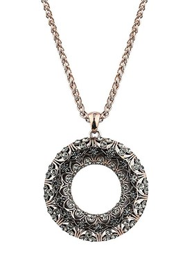 韩版简约圆形镶钻吊坠复古长款项链D民族风百搭毛衣链女服装配饰