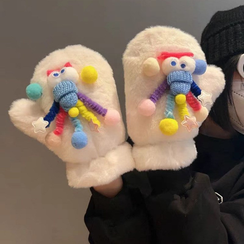 2024新款f卡皮巴拉卡通可爱挂脖加绒加厚保暖毛绒骑行防风防寒手