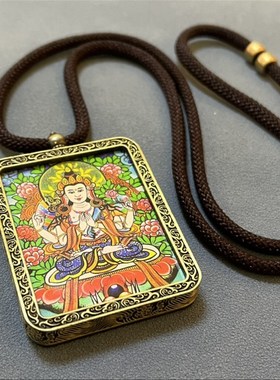 真品西藏手绘唐卡吊坠厂家十二生肖八大守M护神景区佛系纪念品代