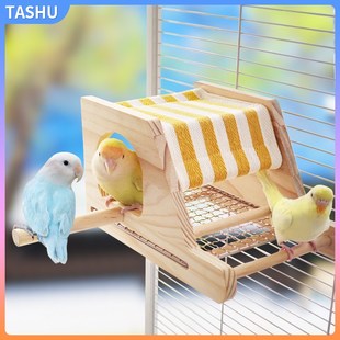 鹦鹉木屋可抽拉底网木质小窝耐啃咬鸟窝小鸟笼子趣味造景布景用品
