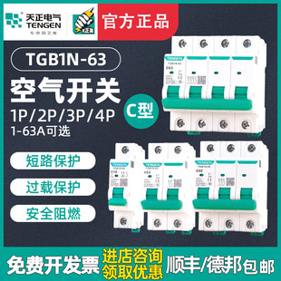 TENGEN天正TGB1N 63空气开关DZ47小型断路器1P2P3P32A电闸63A家用