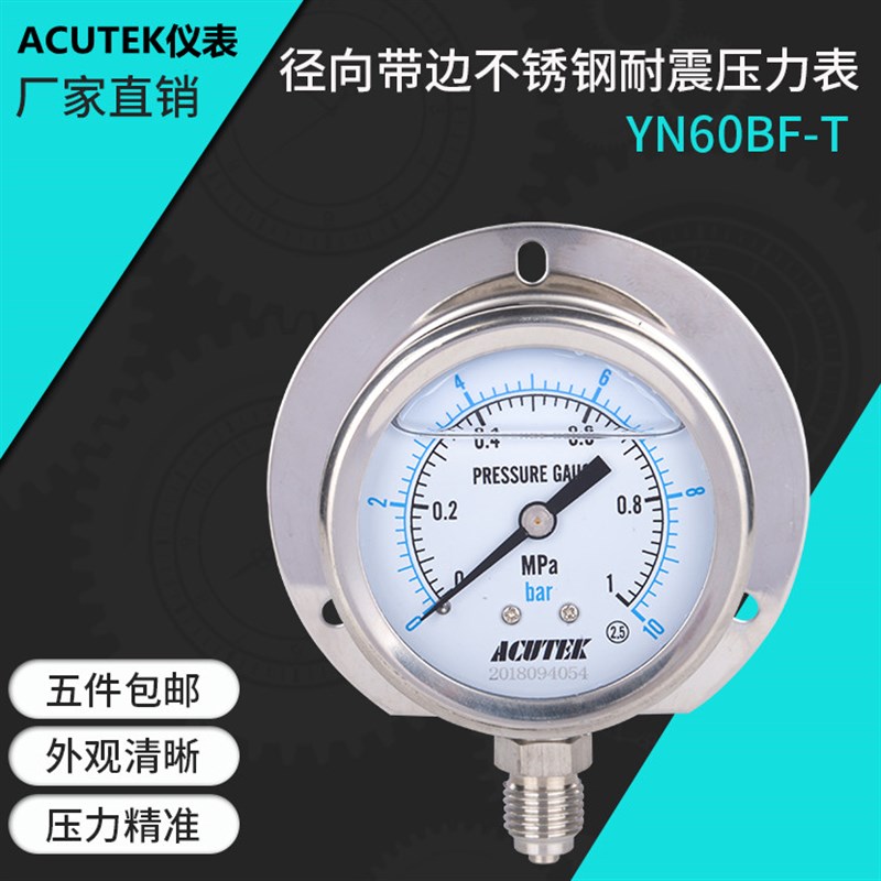 ACUTEK 径向带边船用不锈钢耐震压力表 YN60BF-T 1.6MPA 14*1.5