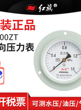 红旗带前边普通压力表 Y-100ZT 轴向 0-40Mpa多规格量程  需定制