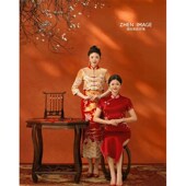 古风宫墙影楼红色春节喜庆摄影背景布d一家六口全家福拍照背景纸