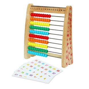 一年级木制珠算架儿童数学早教卡片加减法数数教具十档计算架