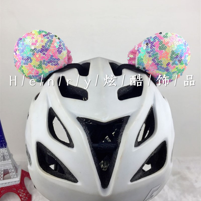 儿童平衡车轮滑雪成人机车电动安全帽装饰品全亮片米W老鼠耳朵米