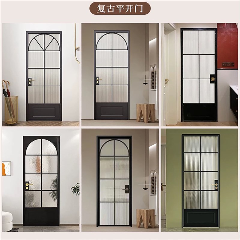 定制新款法式复古卫生间门厕所门海棠玻璃门老铁门钛镁合金玻璃门