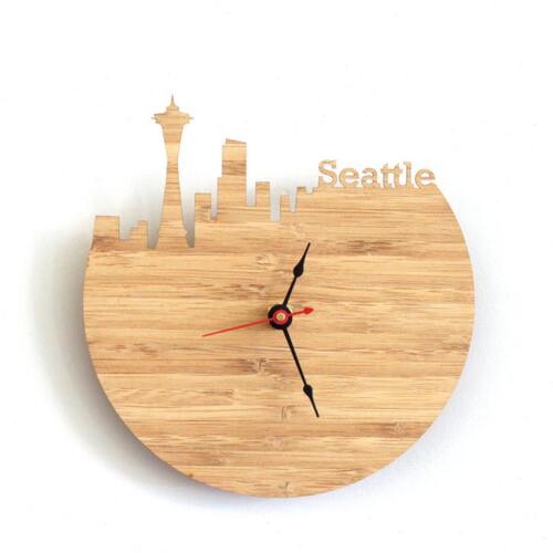 Seattle西雅图现代挂钟客厅办公室墙面壁挂表石英时钟城市剪影静