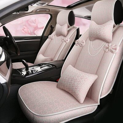 女神款汽车坐垫四季通用夏季通风亚麻座垫可爱网红小蛮腰座套女士